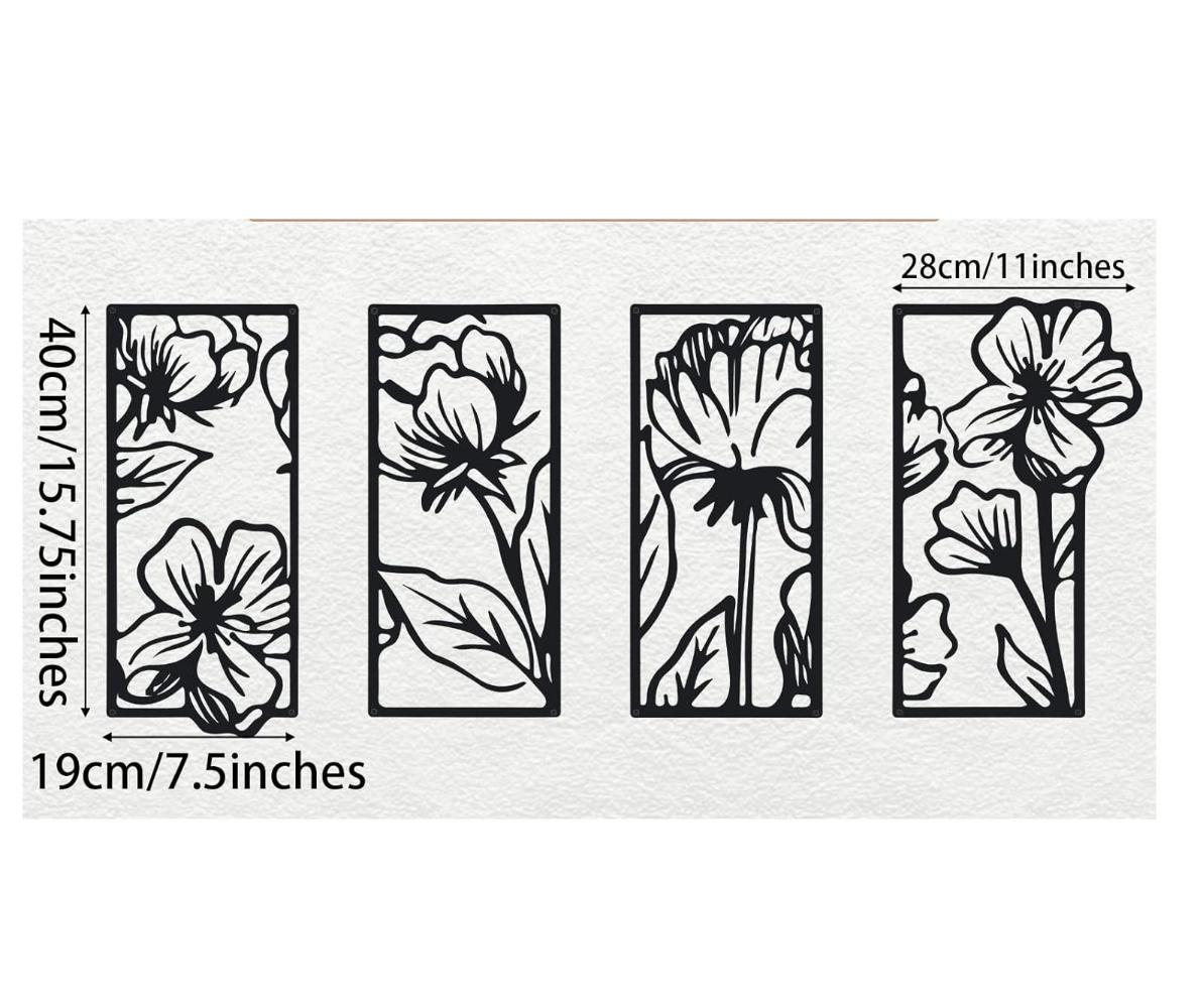 

4-х элементный потрясающий металлический цветочный линейный арт: Минималистский декор для гостиной и не только. Минималистское штриховое искусство. чёрный