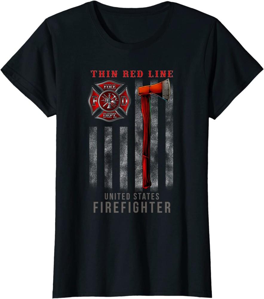 

Red Thin Line Firefighter Axe And Flag Gift Ladies Crewneck T-Shirt Unisex T-Shirt XXL