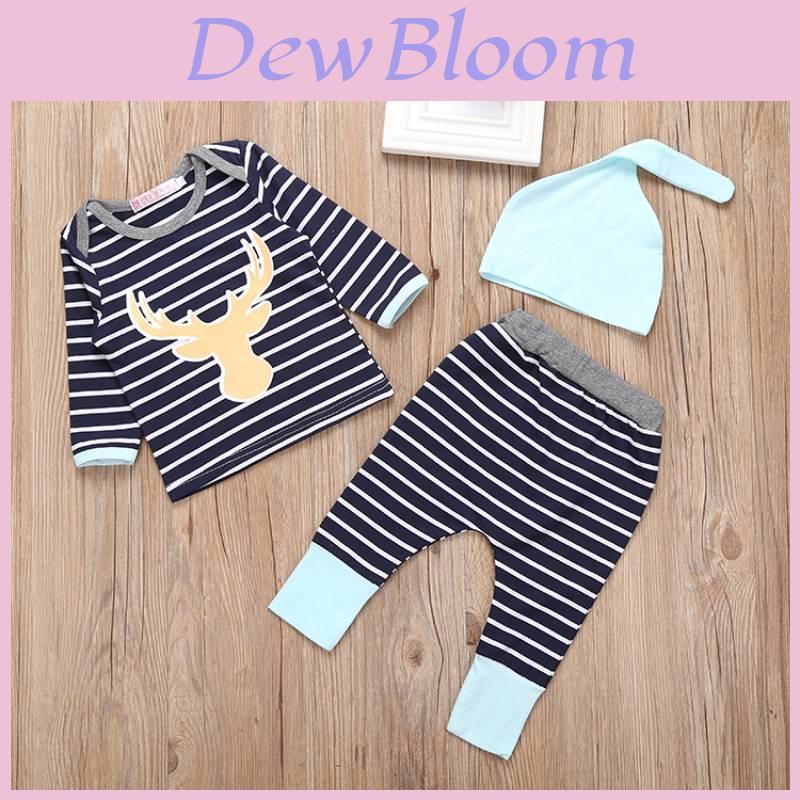 3pcs Newborn Baby Boy Girl Cotton Striped Outfit Set With Long Sleeve Top Pants And Hat For Spring And Autumn Comfort