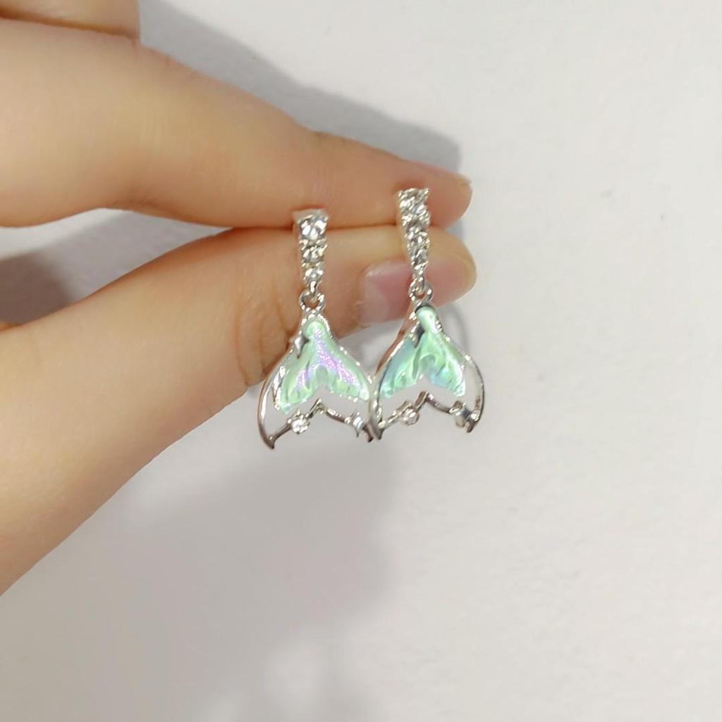 Elegant Zircon Aurora Fishtail Pendant Earrings: Trendy, Luxurious, Unique Design