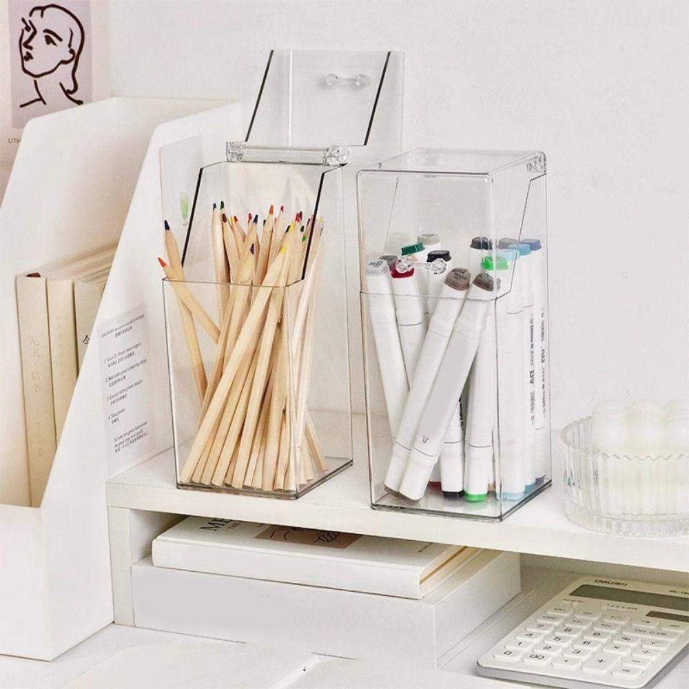 Flip Lid Transparent Mask Storage Box Transparent Dust-proof Pencil Storage Holder Space Saving Large Capacity
