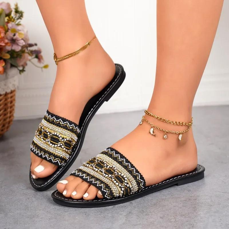 Fashion Women's Shoes 2024 Open Toe Women's Slippers Casual Daily Slippers Women Color Matching Plus Size Flat with Outdoor Sandals