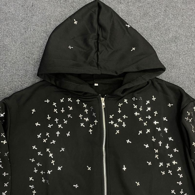 Europeisk og amerikansk gotisk stil design, high street trend, løstsittende, personlig hettegenser med glidelås for menn og kvinner