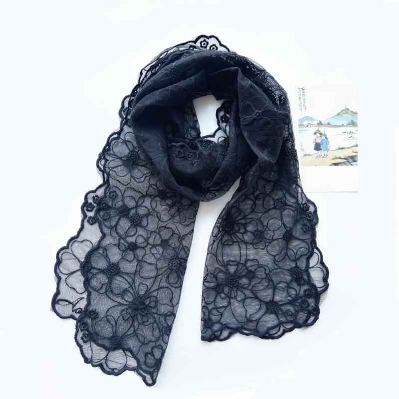 

Шарф на весну и осень, корейский тонкий стиль, свежий и элегантный ретро-вышитый кружевной шарф, однотонный универсальный газовый шарф 140CM