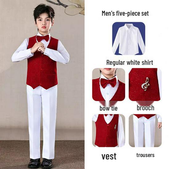 Children's New Year's Red Performance Costume for School Speech and Poetry Competitions