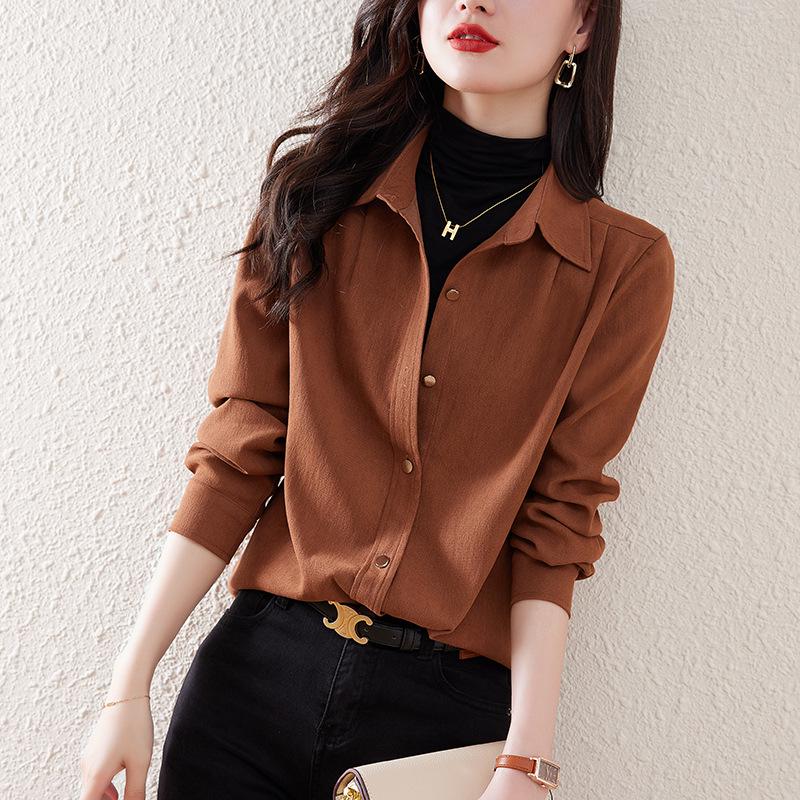 Women's Retro Hong Kong-Style Brushed Long Sleeve Shirt - New 2022 Autumn Layered Top