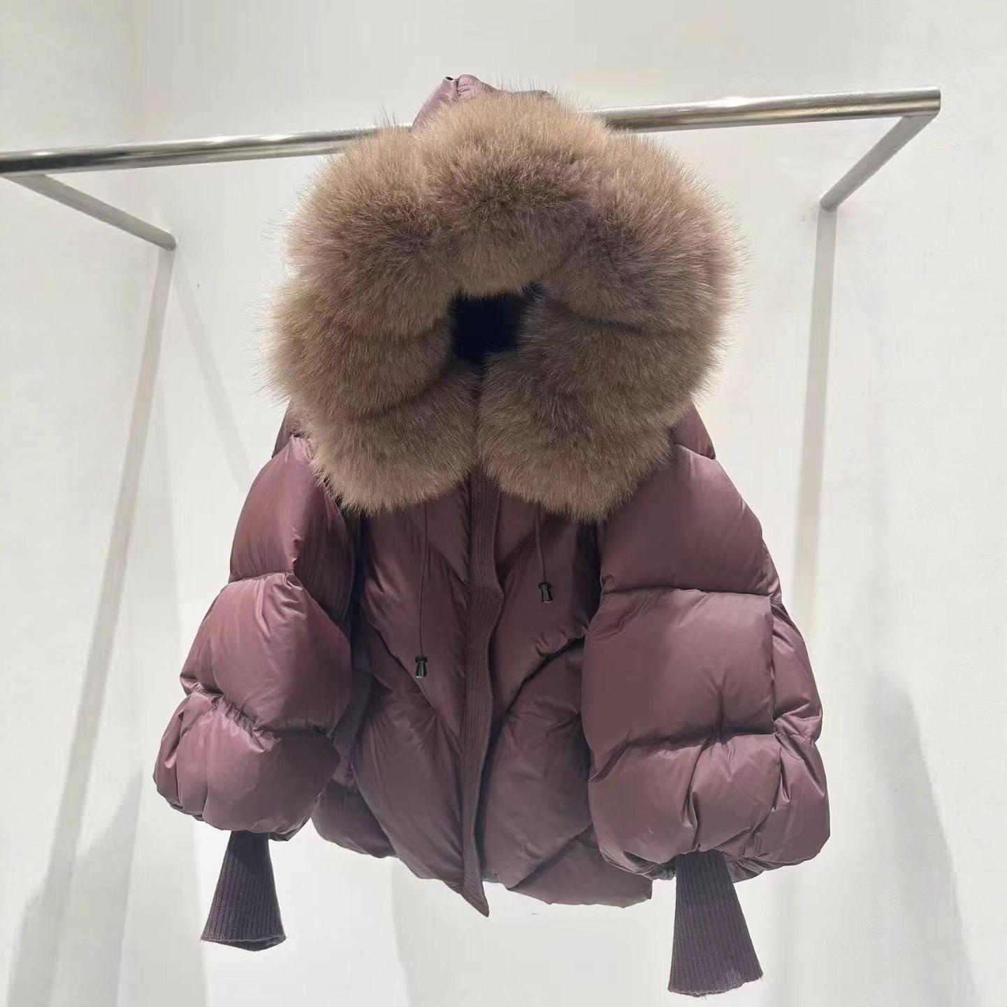 

Зимняя большая пуховая куртка с капюшоном из натурального меха для женщин, теплая куртка с вязаными рукавами, средней длины парка на белом утином пуху XL