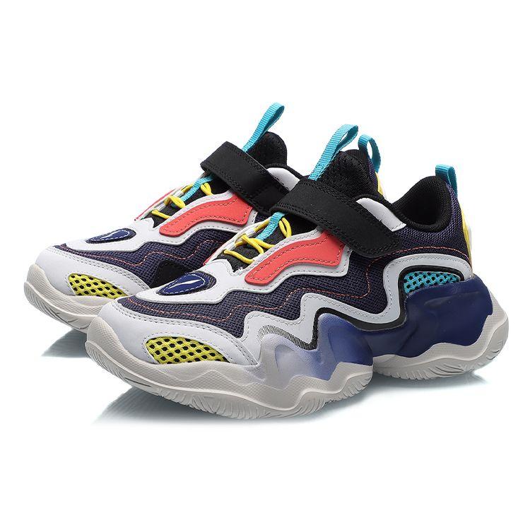 LiNing EVO Shock Absorbing Non-Slip Wear-Resistant Breathable Lightweight Low-Top Running Shoes Kids sneaker Blue Black Yellow YKCR046-5