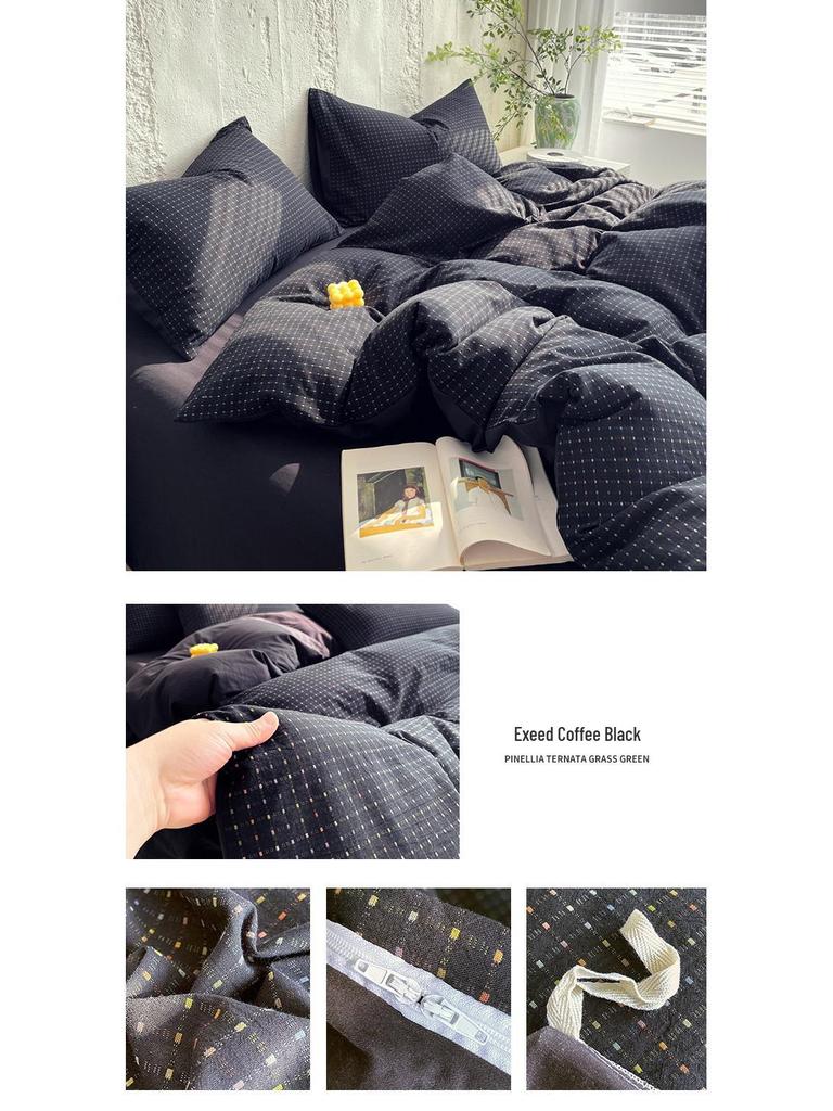 G5Z Cotton Yarn-Dyed Stripe Duvet Cover Set - 4 Pieces, All-Season Bedding for Dorms