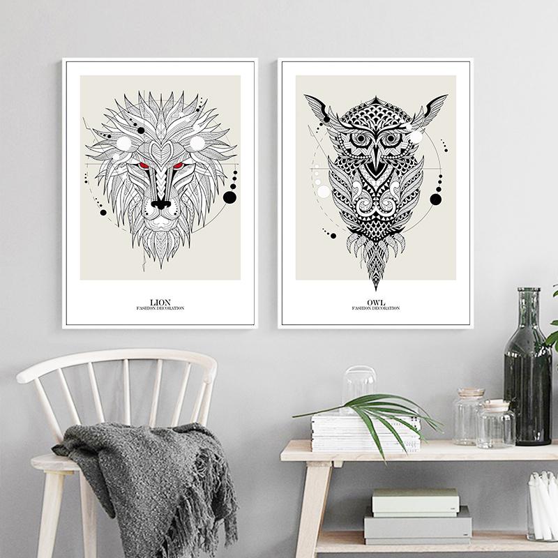 Abstrakte geometrische Tiere Leinwand Malerei Löwe Eule Wolf Poster Nordic Print Wandkunst Bilder für Wohnzimmer Moderne Wohnkultur