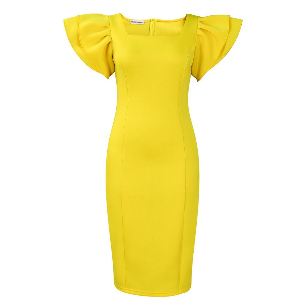 D3282 Women's Square Collar Ruffle Sleeve Commuter Party Dress