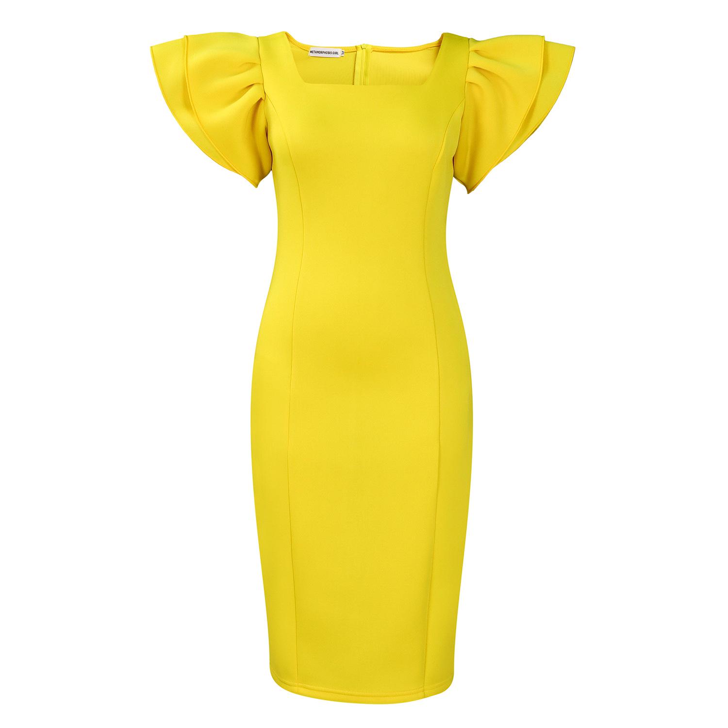 

D3282 Женское платье для пригородных вечеринок с квадратным воротником и оборками на рукавах Triple Extra Large жёлтый