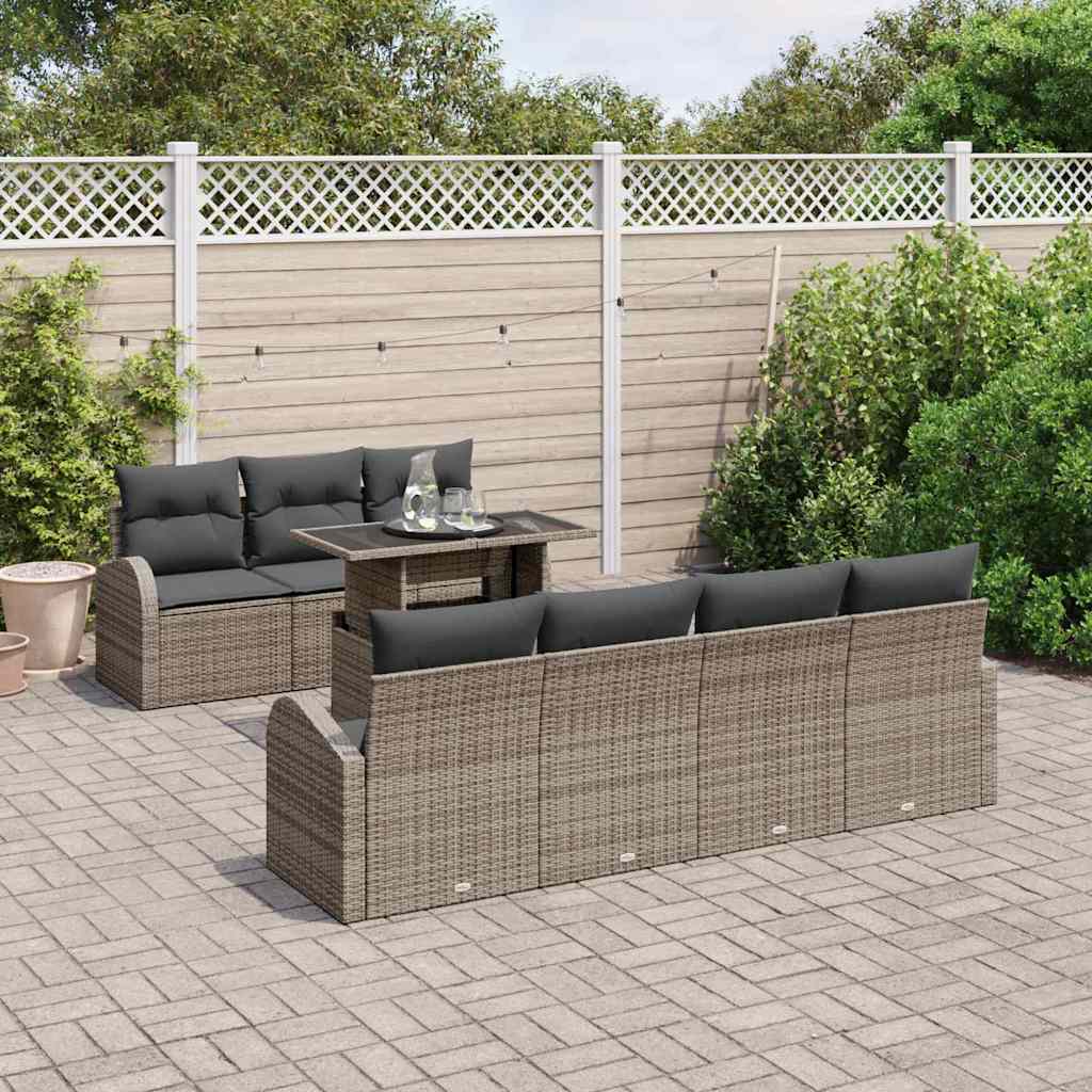Garden Sofa Set with Cushions and Storage 8 Pcs Grey Poly Rattan
