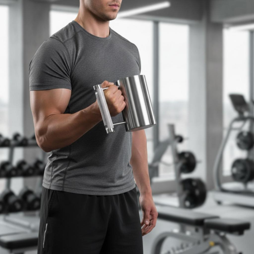 Heavy Dumbbell Mug Knurled Grip Non-Slip Stainless Steel Cup with