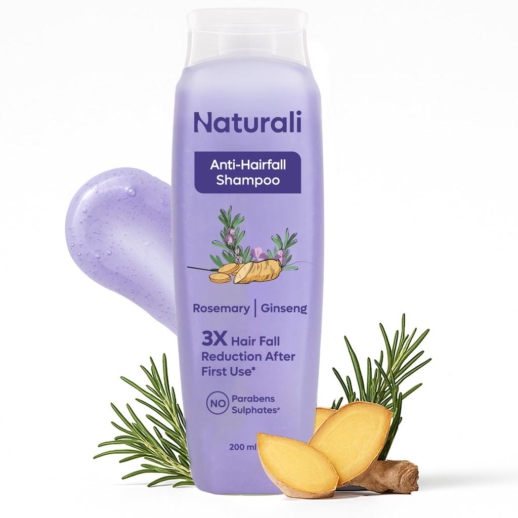 Naturali Anti-Haarausfall-Shampoo | 3x Haarausfall-Kontrolle | Mit Rosmarin, Biotin und Ginseng | Ohne Sulfat, Ohne Parabene | Rosmarin-Shampoo für Haarwachstum