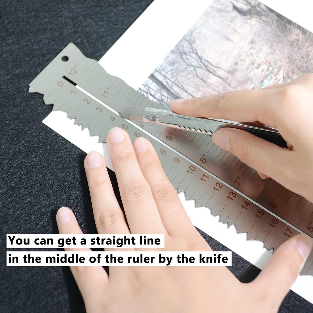 UPTTHOW Stainless Steel Metal Paper Tear Ruler Cut Paper with Irregular Edges 12 Inch Measuring Tool for School Office Architect Drawing