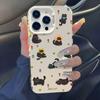 Cute Black Cat Cartoon Phone Case, Kawaii Floral Kitty Protective Cover, Aesthetic Shockproof Cell Phone Case for iPhone