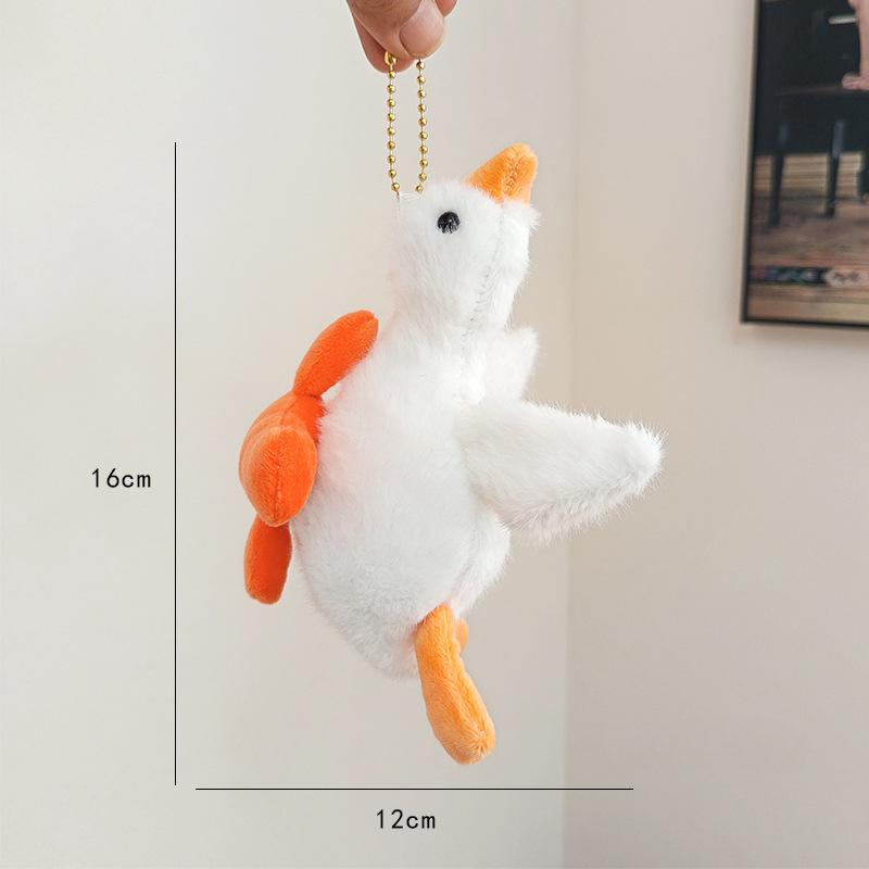 Cute Stretching Big White Goose Keychain Pendant Unzipped Fun Plush Doll Toy Doll Bag Hanging Ornament Doll