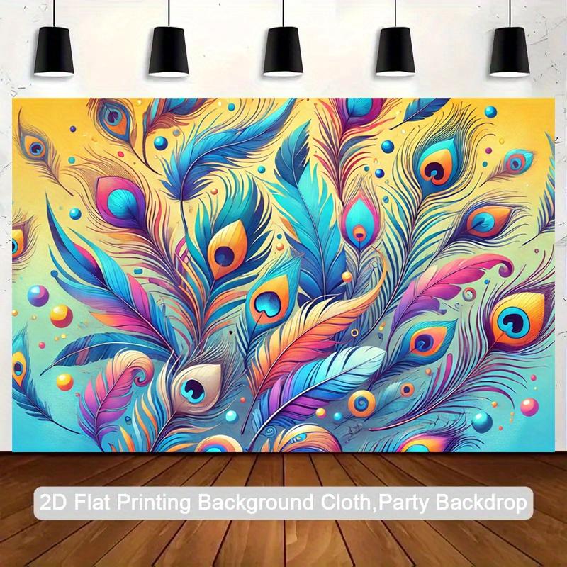 1piece of2D Flat Surfacewith Colorful Feather Pattern Polyester Photo Background Clothfor Festival Parties and Birthday Gifts
