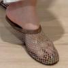 Sheepskin Version~ French Niche Rhinestone Mesh Yarn Woven Flat-bottomed Bag Head Half Slippers Women's Summer Sandals