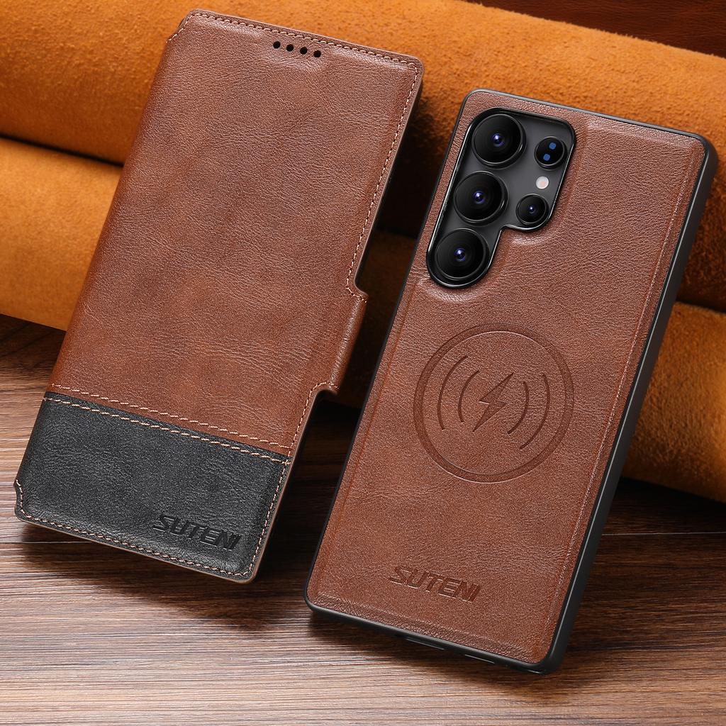 Faux Leather Wireless Charging Card Holder Stand Wallet Magnetic Flip Cover Phone Case for Samsung Galaxy S26 Ultra S25 S24 S23