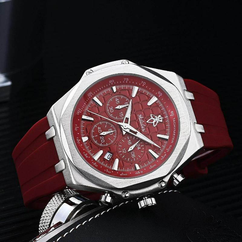 Luxury Men's Watch Chronograph Date Silicone Strap Male Clock Waterproof Luminous Quartz Fashion Sports Watches For Men