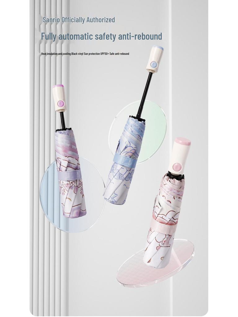 Auto Anti-Rebound Cartoon Umbrella for Female Students: Foldable, Portable, Dual-Use Sun and Rain Protection