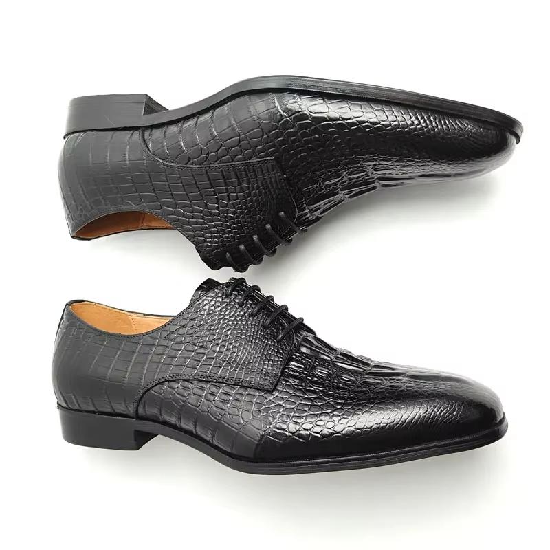 Fashion Fashion Elegant Black Oxfords Leather Shoe Dress Derby Shoe for Men Handcraft Official Male Wear Crocodile Pattern Leather Shoe