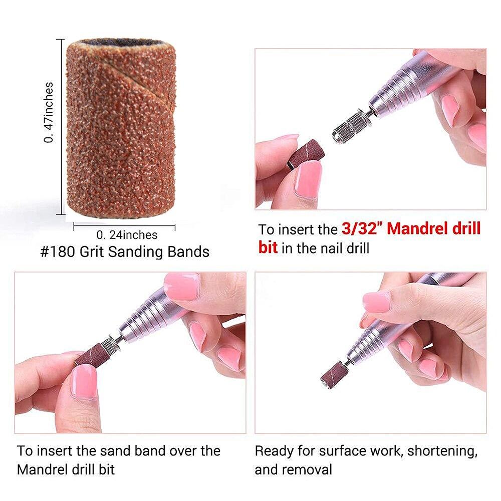 100pcs Nail Drill Bits Sanding Bands for Nail Drill File Grinder Sander Band Set for Acrylic Nails Gel Removing Pedicure Tool