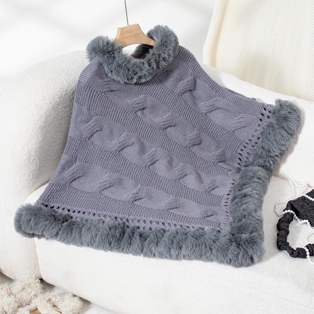 Women's Autumn and Winter Large Size Sleeve Knitted Wool Collar Thickened Thick Crest Shawl Loose Sweater Cape Top Women 6 Colors