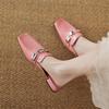 Fashion New Summer Slippers Genuine Leather Slippers for Women Fashion Metal Decoration Square Toe Low Heels Cover Toe Slippers Sandals