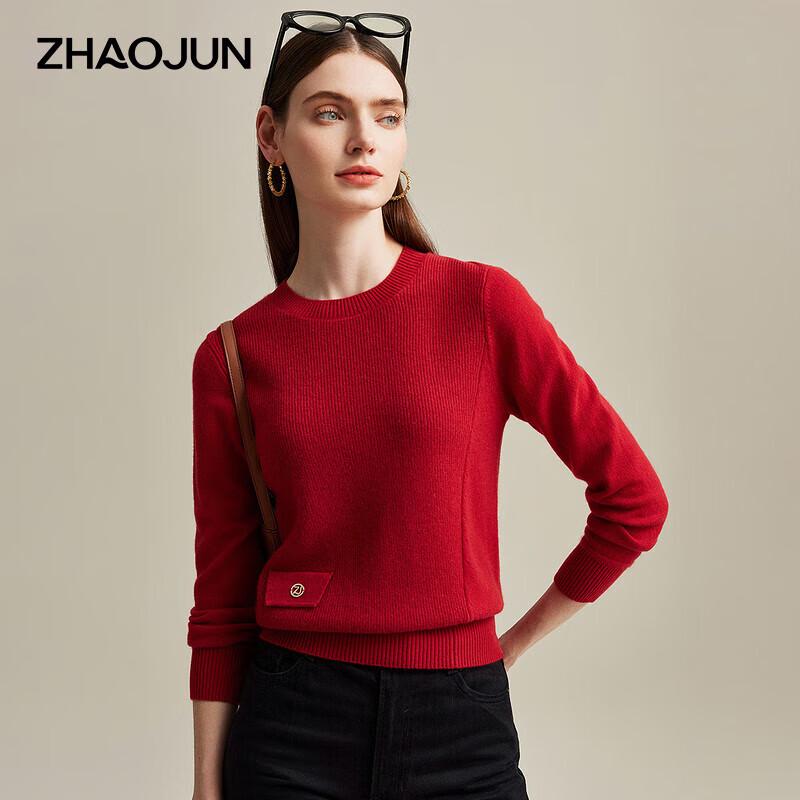 Zhaojun Women's Cashmere Round Neck Long Sleeve Pullover Sweater with Pockets
