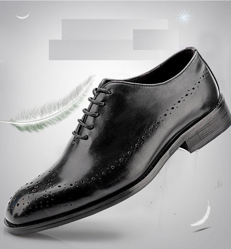 Men's Carved Leather Brogue Derbies - First Layer Cowhide, Business Formal or Casual Wear