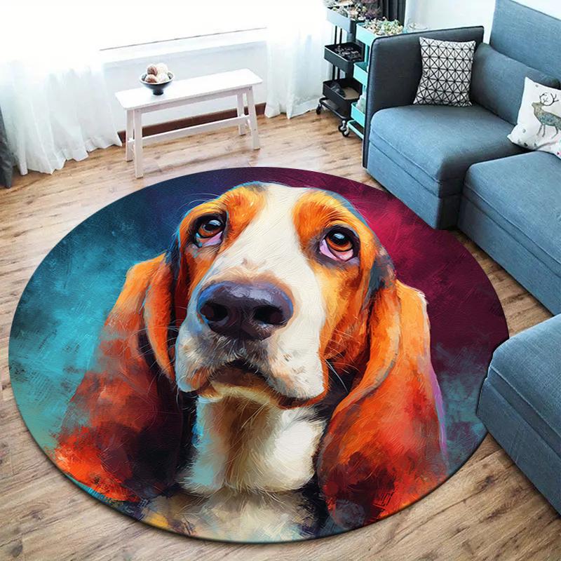 

A leisurely dog Round Area Rug,Carpet Rug for Living Room Bedroom Sofa Playroom Decor,Non-slip Floor Mat 80cmx80cm