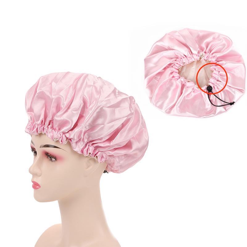 Double-Layer Satin Sleep Cap: Adjustable Hair Protection Headscarf for Beauty, Chemotherapy, and Bathing.