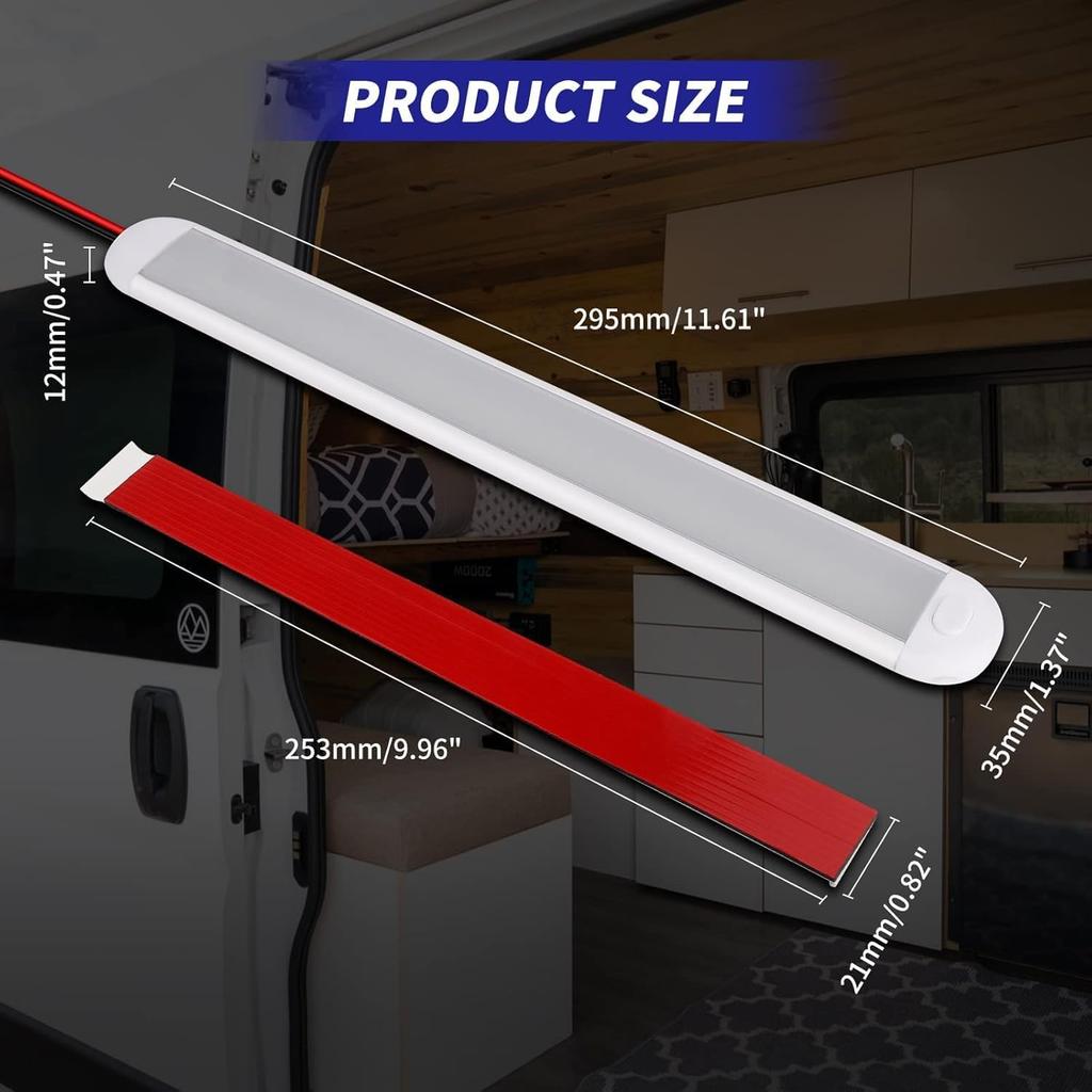 12V LED Interior Light Bar 120LEDs 1800LM 8W DC Frosted 12 Volt Led Strip Lights With ON/Off Switch 12V Led Light Enclosed Trailer Truck Interior