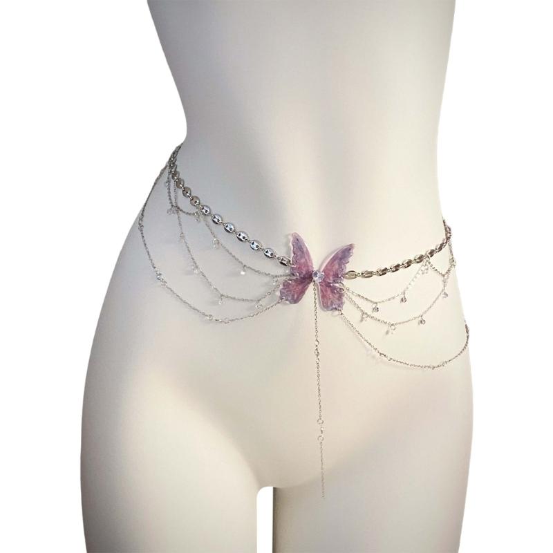 

Rhinestones Butterfly Waist Chain For Women Fashionable Waist Jewelry Body Chain Accessory For Formal Occasion Weddings 1