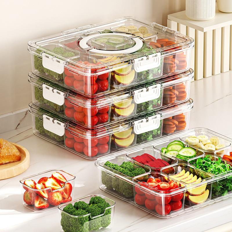 8 Grid Snack Box Fruit Storage Divided Plate with Lid Food Storage Box for Refrigerator Snack Vegetable Fruit Food Snack Box