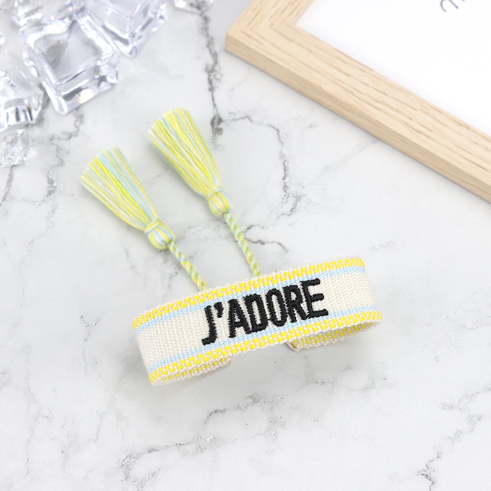 

J adore Bracelet: Embroidered Letter Tassel Wristband for Women & Couples