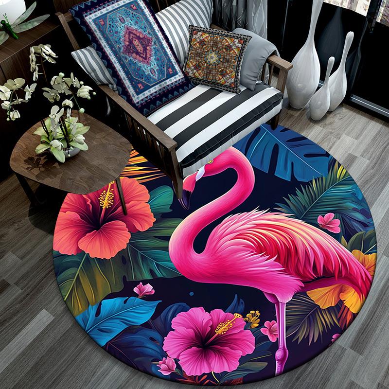 Flamingo Tropical Round Area Rug,Carpet Rug for Living Room Bedroom Sofa Playroom Decor,Non-slip Floor Mat