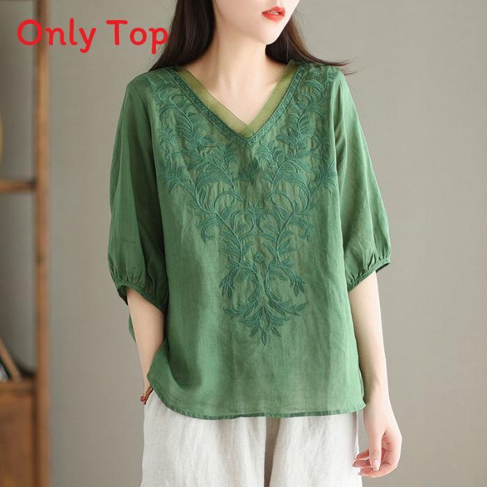 Cotton Embroidered Womens Short Sleeve Blouse For Summer Casual Wear
