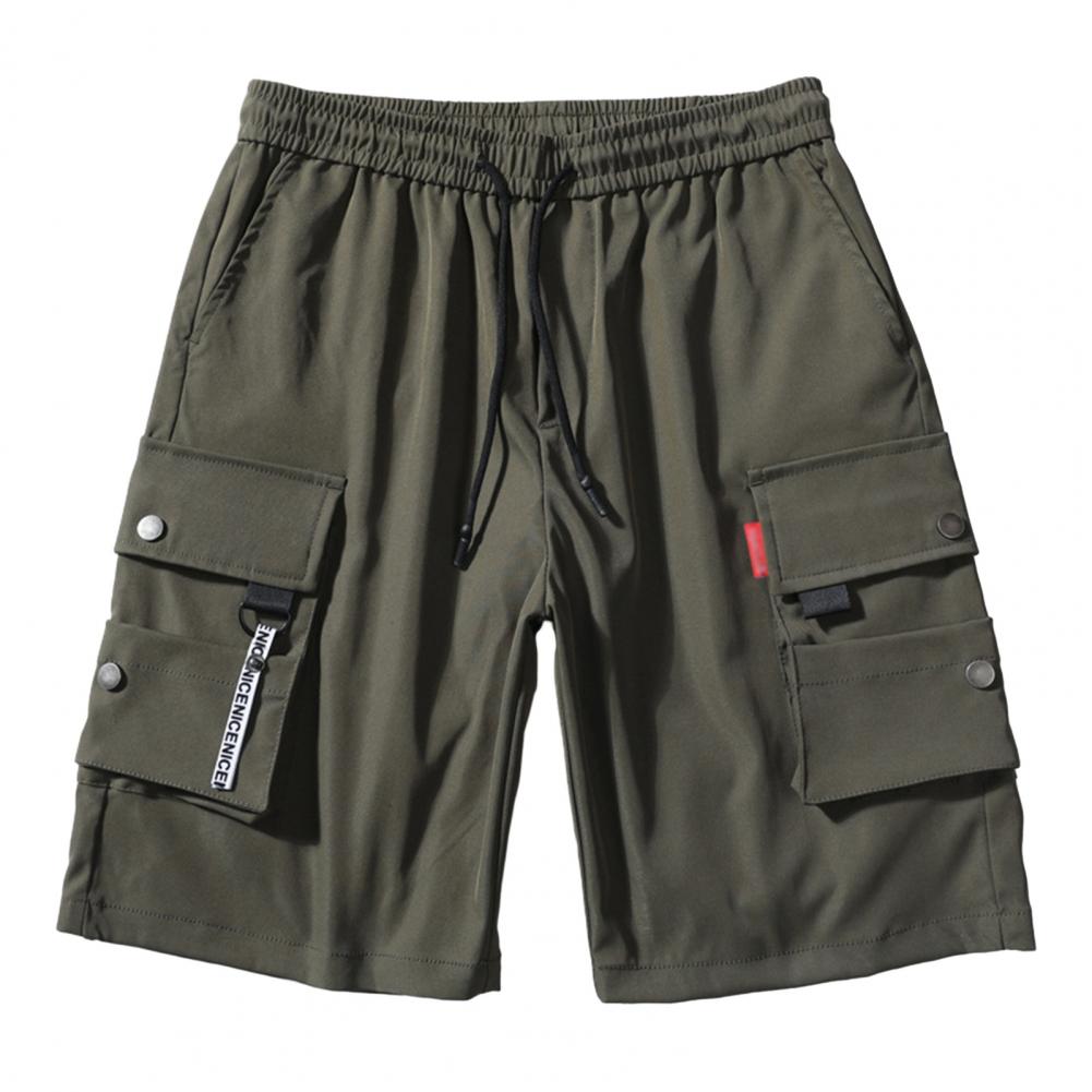 Summer Men Elastic Waistband Drawstring Everyday Shorts Multi Pockets One Tone Straight Wide Leg Mid-rise Sport Cargo Everyday Shorts Streetwea