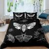 Gothic Skul Soft Duvet Cover Set, Death Moth Plus Flowers Warm Comforter Cover King Personalized Skeleton Bones Beding Sets Black Cream