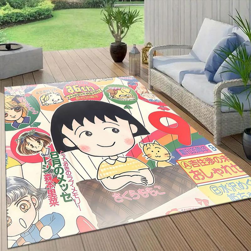 Chibi Maruko‑chan2 Flannel Pattern Square Carpet,Area Rug,Carpet Rug for Living Room Bedroom Sofa Playroom Decor,Non-slip Floor Mat