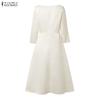 ZANZEA Women Casual Round Neck 3/4 Sleeve Elegant A-Line Dress