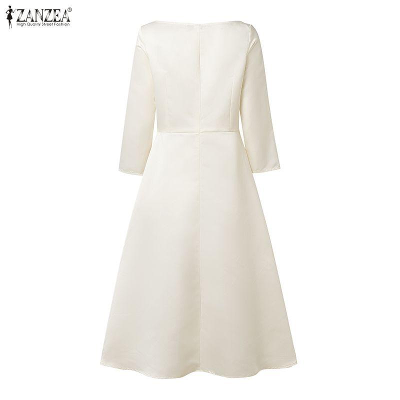 ZANZEA Women Casual Round Neck 3/4 Sleeve Elegant A-Line Dress
