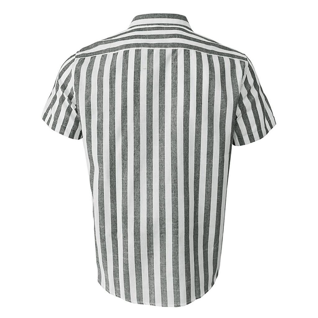 Mens Casual Lightweight Striped Short Sleeve Shirt Button Down Cotton Dress Shirt