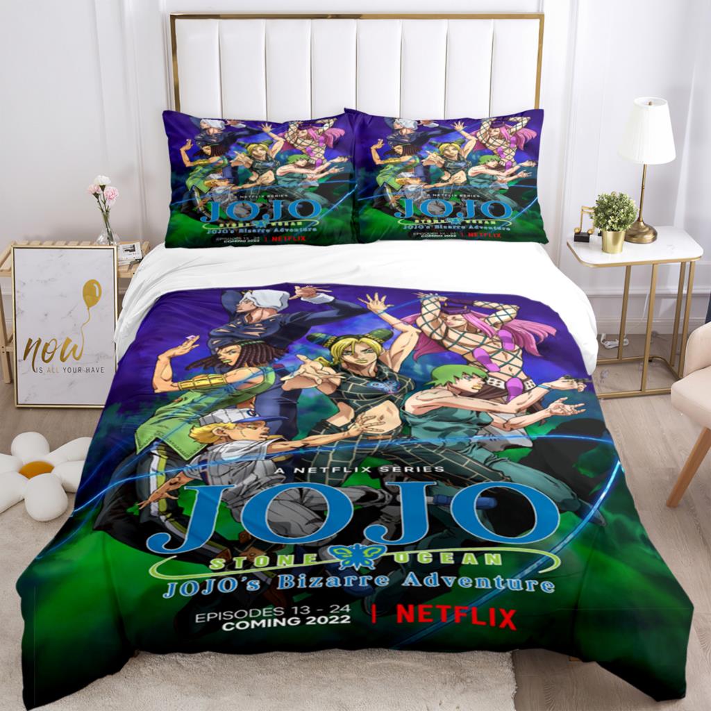 JOJO Anime Print Three Piece Bedding Set Fashion Article Boys Or Adults For Beds Quilt Covers Pillowcases Bedding Set Gift