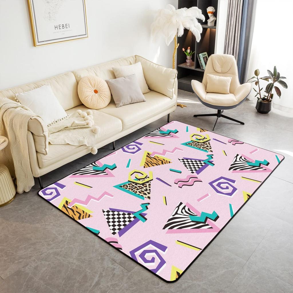 Memphis Area Rug, Hipster Retro Doormat, 80s 90s Hip Hop Funky Colorful Pop Art Inspired Carpet for Playroom Geometric Floor Mat
