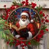 Schwarzer Weihnachtsmann Holzweihnachtsschild - Navidad Rundes Schild für Hof, Tür, Wandbehangdeko - Ideale Weihnachtsdekoration